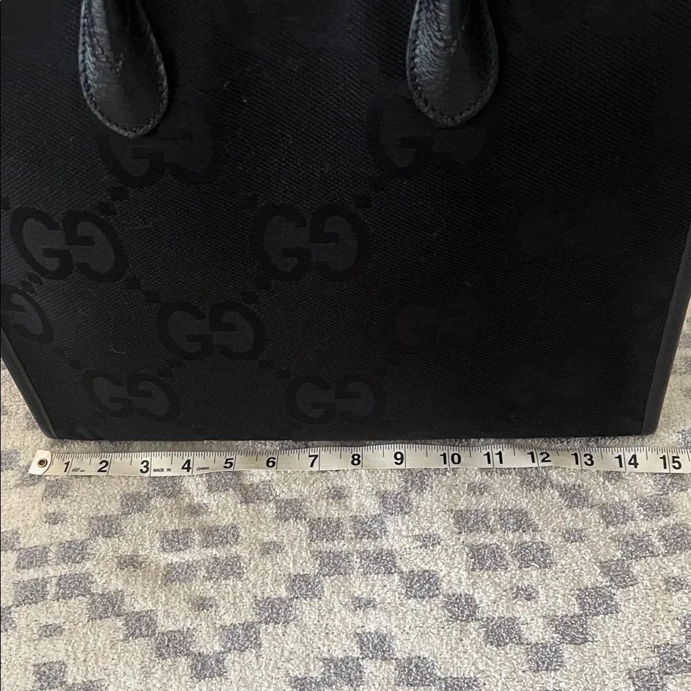 Gucci Black GG Jacquard Tote with Leather Handles